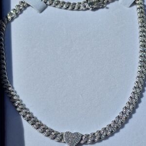 Heavy Solid Sterling Heart Cuban Link Choker